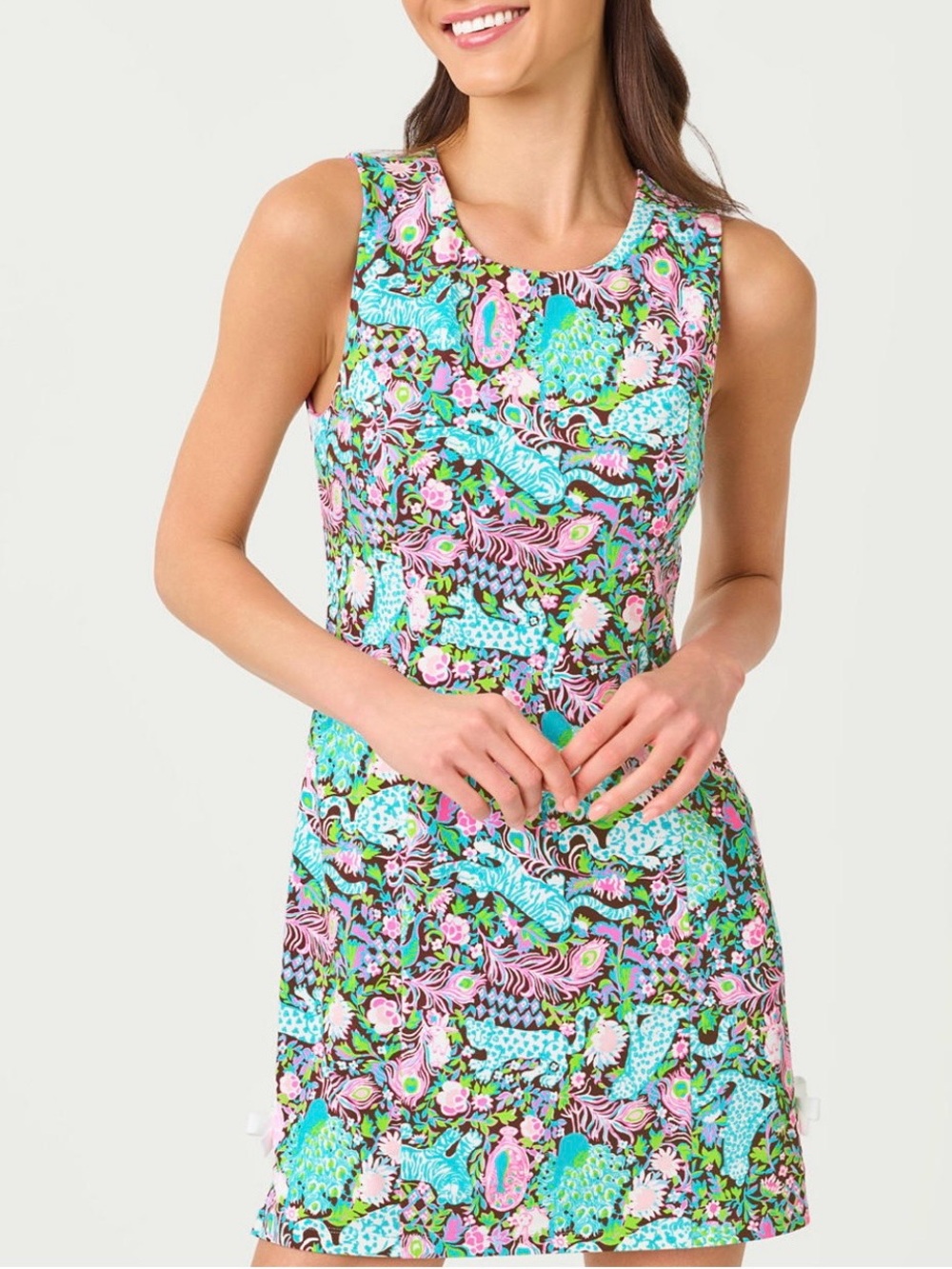 Lilly Pulitzer Mela Active Dress Royal Zoo Print Tigers Rabbits Pink Turquoise